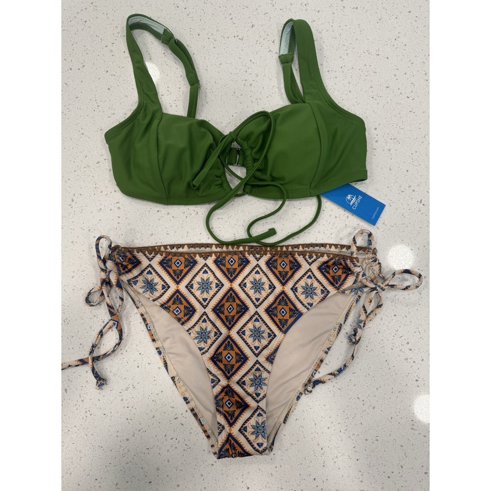 New! Cupshe Geometric Green Bikini Set Adjustable Strap -Size S